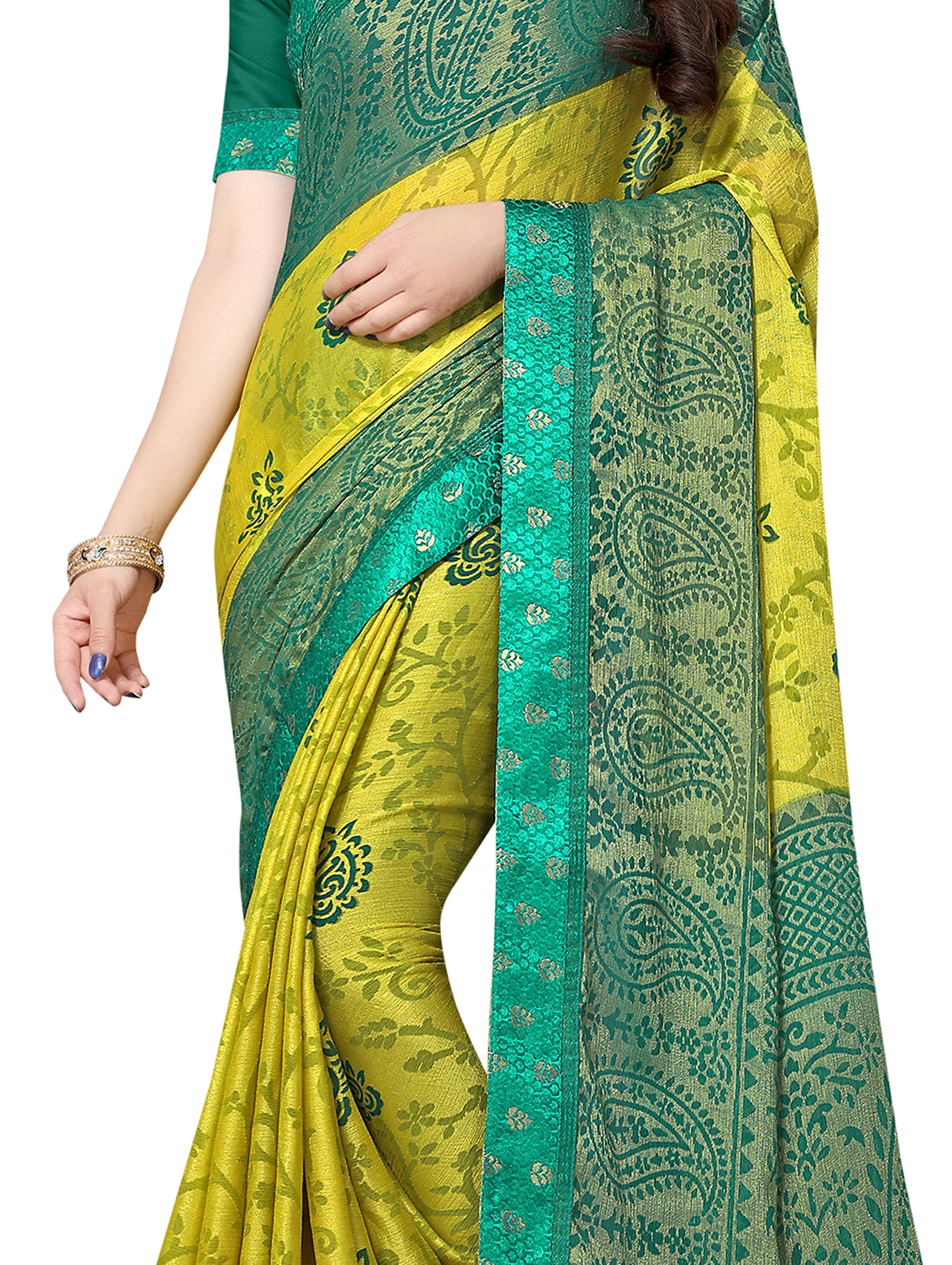 Vamika Light &Dark Green Designer Brasso Sarees With Exclusive Soft Banarsi Brocket Lace | Grocsy