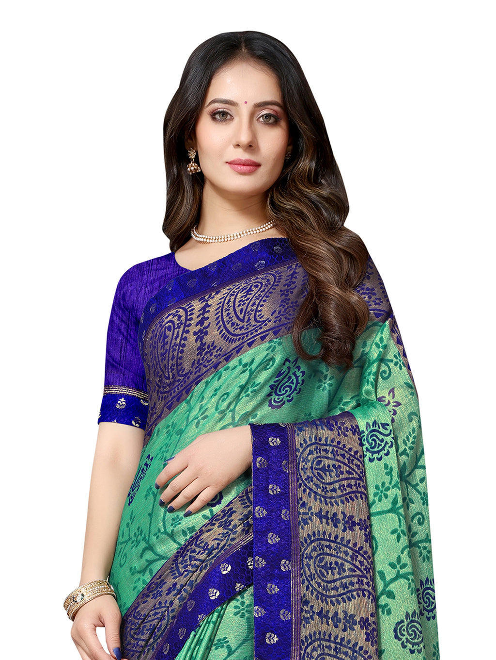 Vamika Rama&Blue Designer Brasso Sarees With Exclusive Soft Banarsi Brocket Lace | Grocsy