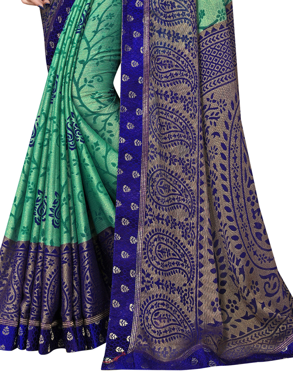 Vamika Rama&Blue Designer Brasso Sarees With Exclusive Soft Banarsi Brocket Lace | Grocsy