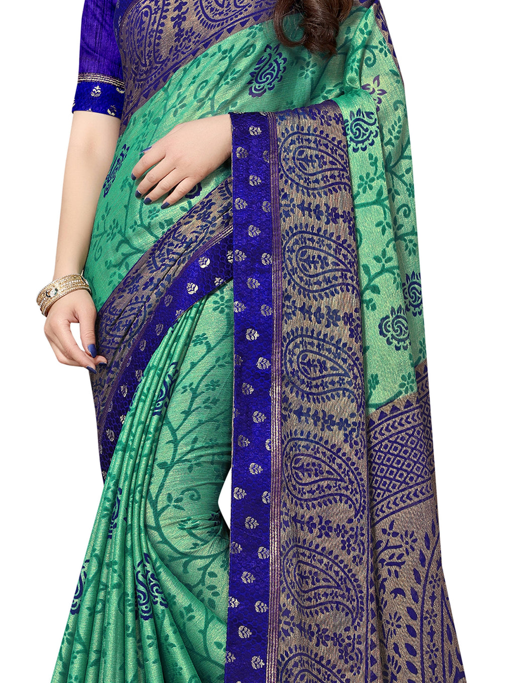Vamika Rama&Blue Designer Brasso Sarees With Exclusive Soft Banarsi Brocket Lace | Grocsy