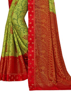 Vamika Green & Red Designer Brasso Sarees With Exclusive Soft Banarsi Brocket Lace | Grocsy