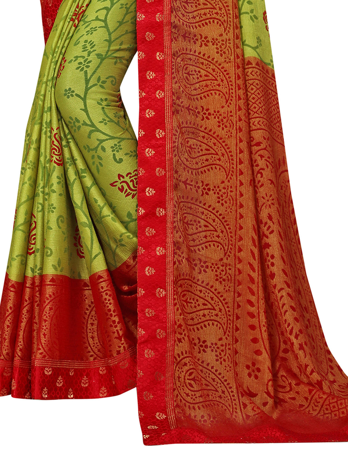 Vamika Green & Red Designer Brasso Sarees With Exclusive Soft Banarsi Brocket Lace | Grocsy