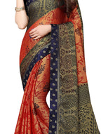 Vamika Orange & Navy Blue Designer Brasso Sarees With Exclusive Soft Banarsi Brocket Lace | Grocsy