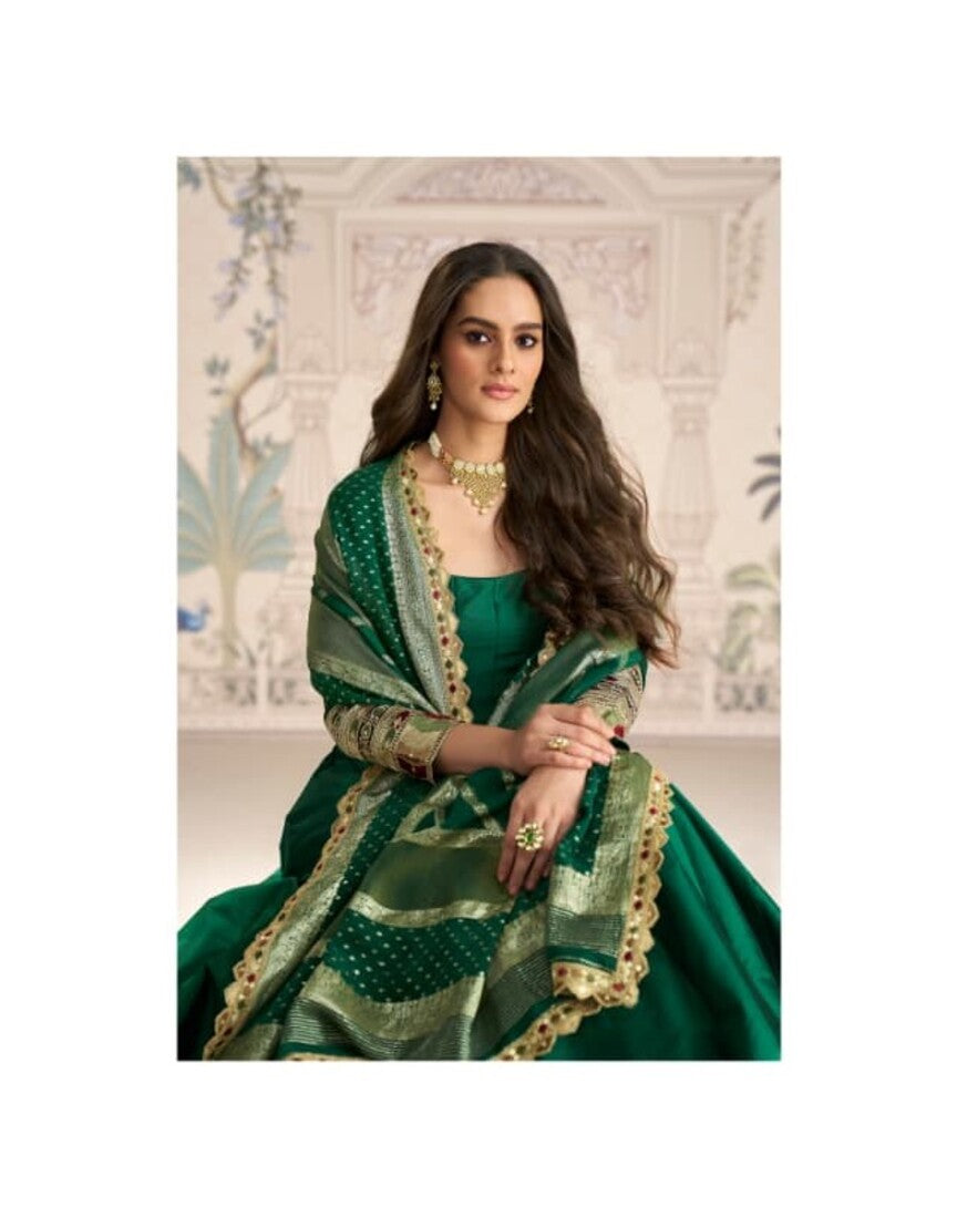 Aarshi Fashions Green Silk Wedding Gowns | Grocsy