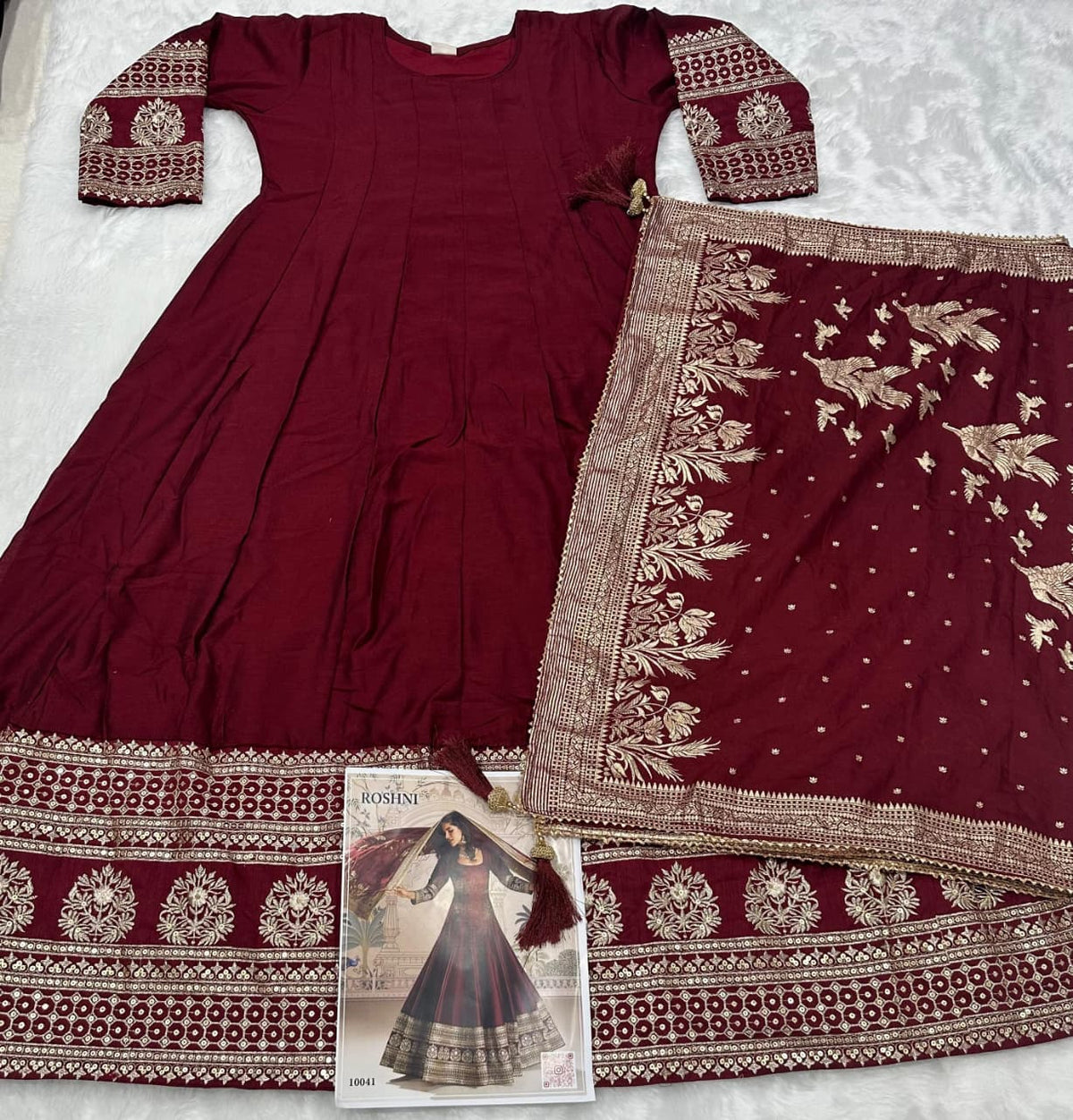 Aarshi Fashions Maroon Silk Wedding Gowns | Grocsy