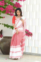 Beatitude White Cotton Tangail Handloom Saree | Grocsy