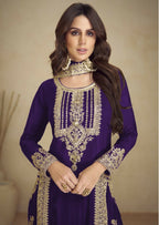 Vastranavya Gorgeous Purple Faux Georgette with Embroidery 3mm Sequence & Coding Work Pakistani Straight Pant Suit | Grocsy