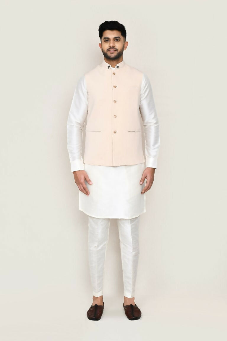 Joban Fashion White Colored Art Silk Fabric Kurta, Jacket With Straight Fit Pant | Grocsy