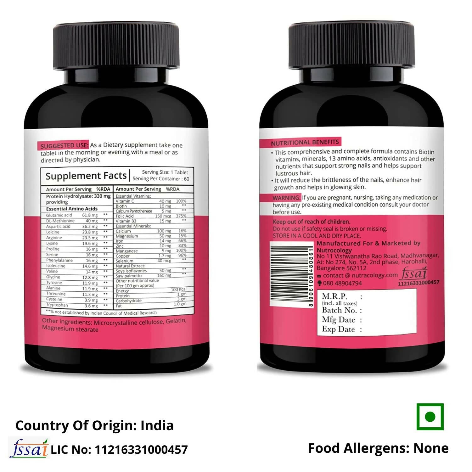 Nutracology Hair Skin & Nails For Hair Growth, Glowing Skin & Strong Nails Tablets | Grocsy