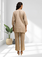 Joban Fashion Beige Linen Embroidered Readymade Cord Set | Grocsy