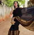 DEIANA'S Beautiful Designer Golden zari Soft Lichi Silk Saree - Black | Grocsy