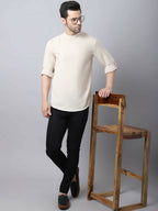 Even Apparels Cream Pure Cotton Men's Kurta With Side Placket | Grocsy
