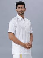 Ramraj Cotton Mens Half Sleeve Formal Poly Cotton White Shirt | Grocsy