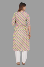 House of RP Women's Light Green Cotton Laheriya Print Embroidered Flared Kurta | Grocsy