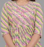 House of RP Women's Light Green Cotton Laheriya Print Embroidered Flared Kurta | Grocsy