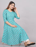 House of RP Women Turquoise Cotton Floral Print Anarkali Kurta | Grocsy