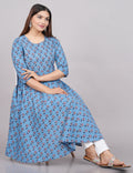 House of RP Women Aqua Blue Cotton Floral Print Anarkali Kurta | Grocsy