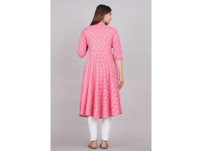 House of RP Women Pink Cotton Floral Print Anarkali Kurta | Grocsy