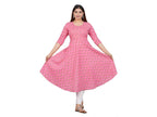 House of RP Women Pink Cotton Floral Print Anarkali Kurta | Grocsy