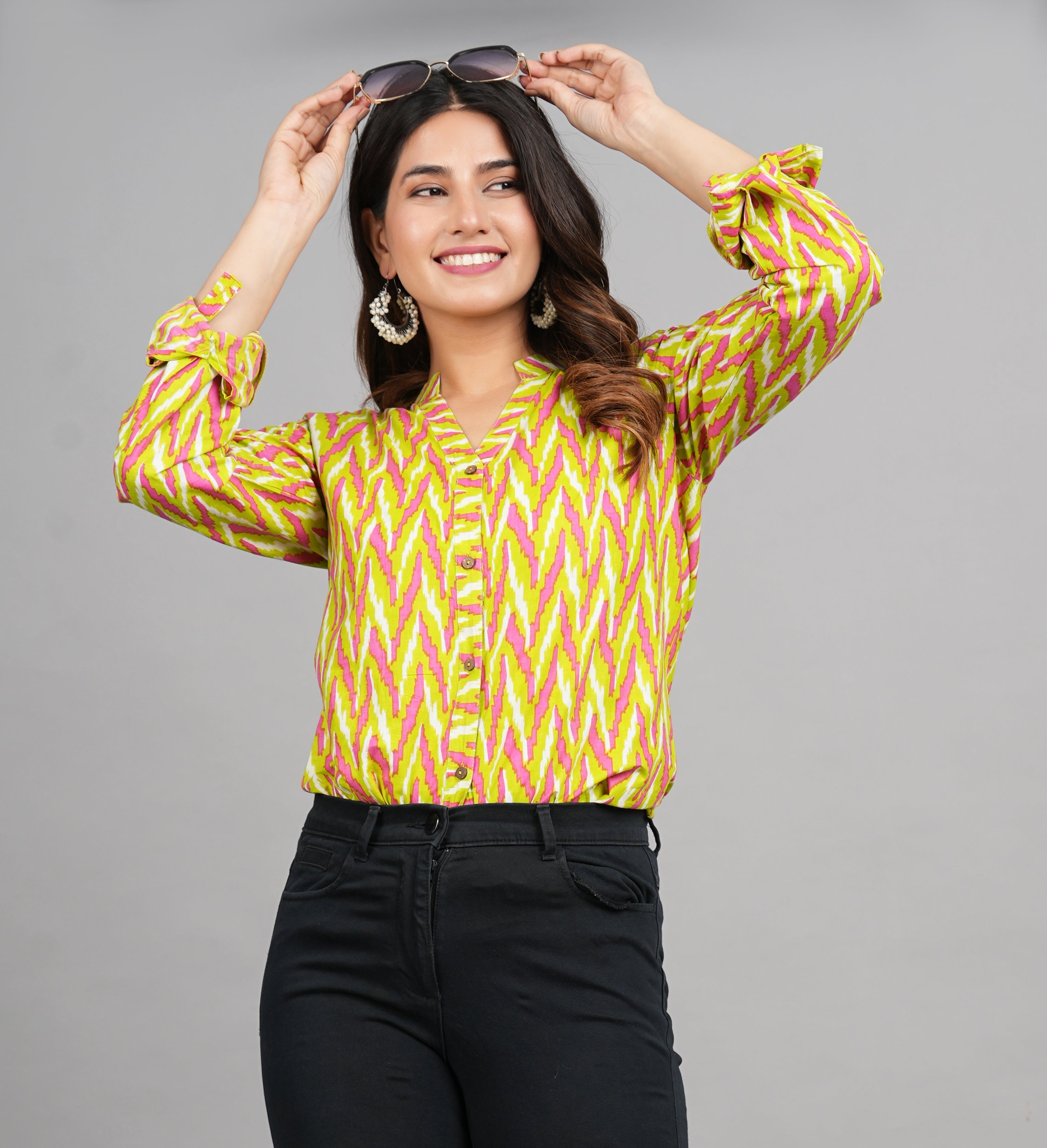 House of RP Women Cotton Yellow Print Casual Shirt | Grocsy