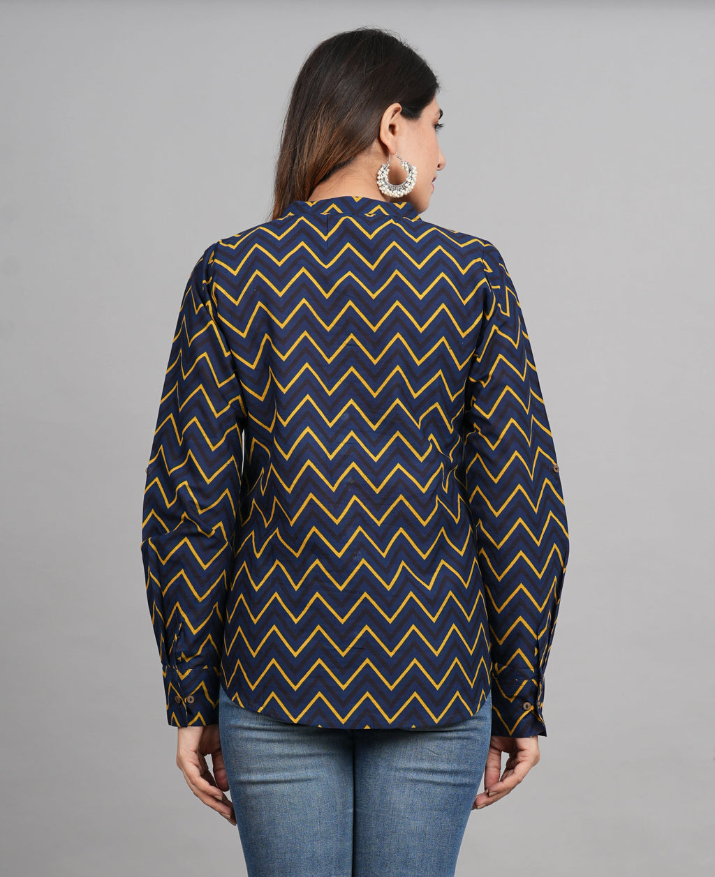 House of RP Women Cotton Dark Blue Print Casual Shirt | Grocsy