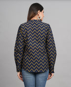 House of RP Women Cotton Dark Blue Print Casual Shirt | Grocsy