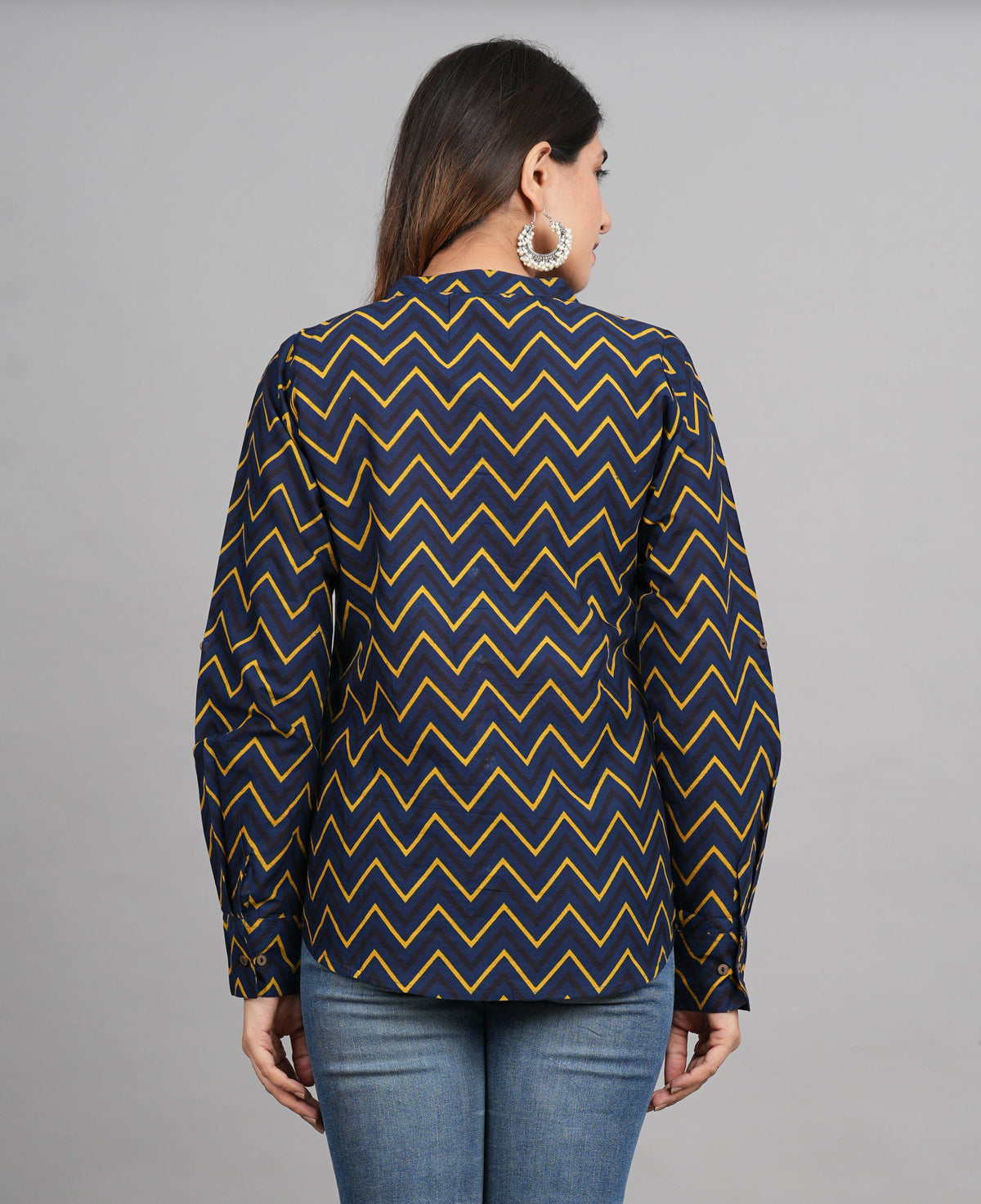 House of RP Women Cotton Dark Blue Print Casual Shirt | Grocsy