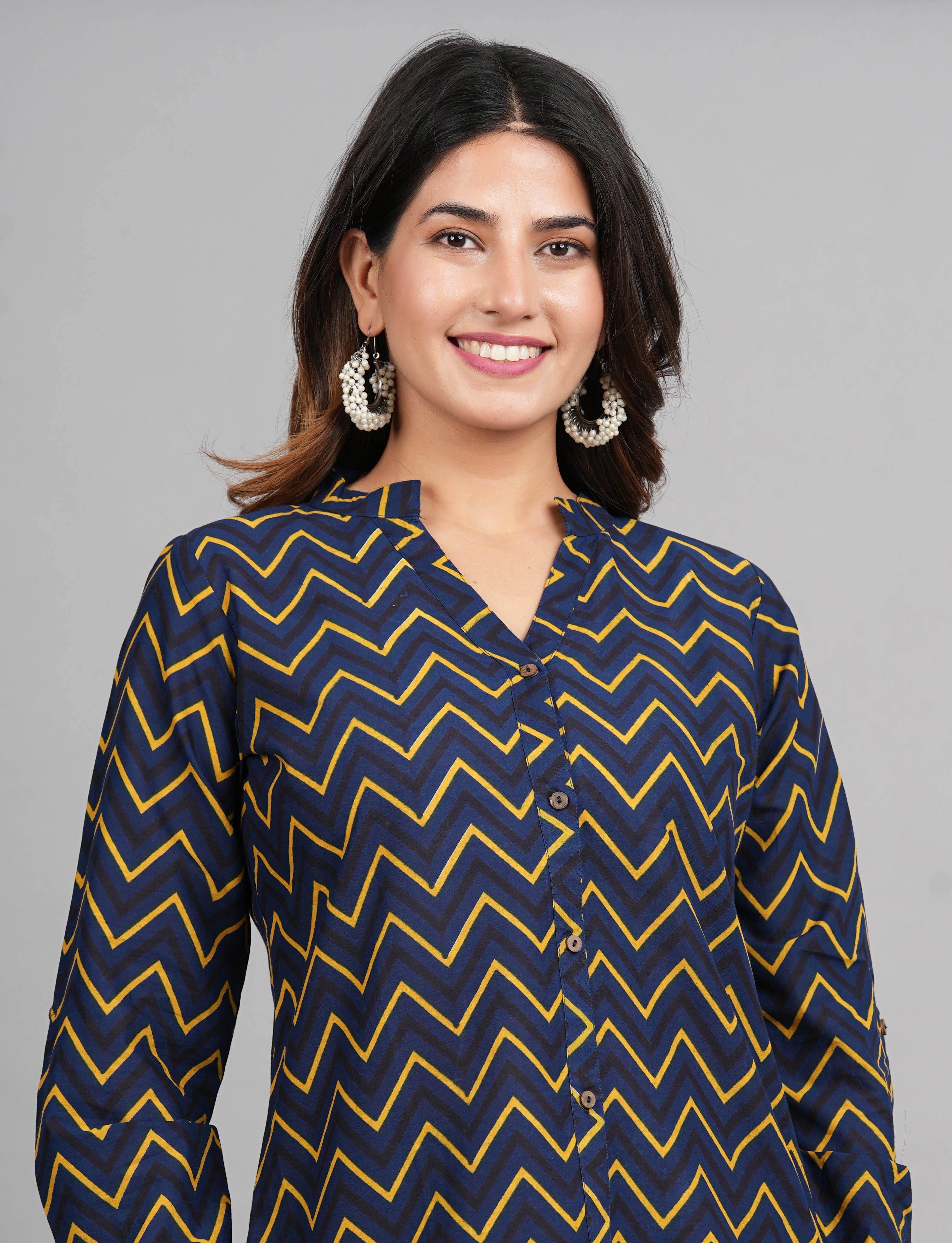 House of RP Women Cotton Dark Blue Print Casual Shirt | Grocsy