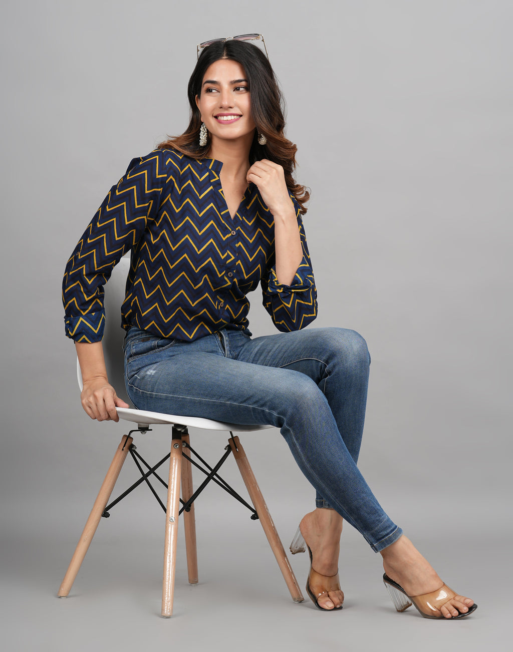 House of RP Women Cotton Dark Blue Print Casual Shirt | Grocsy