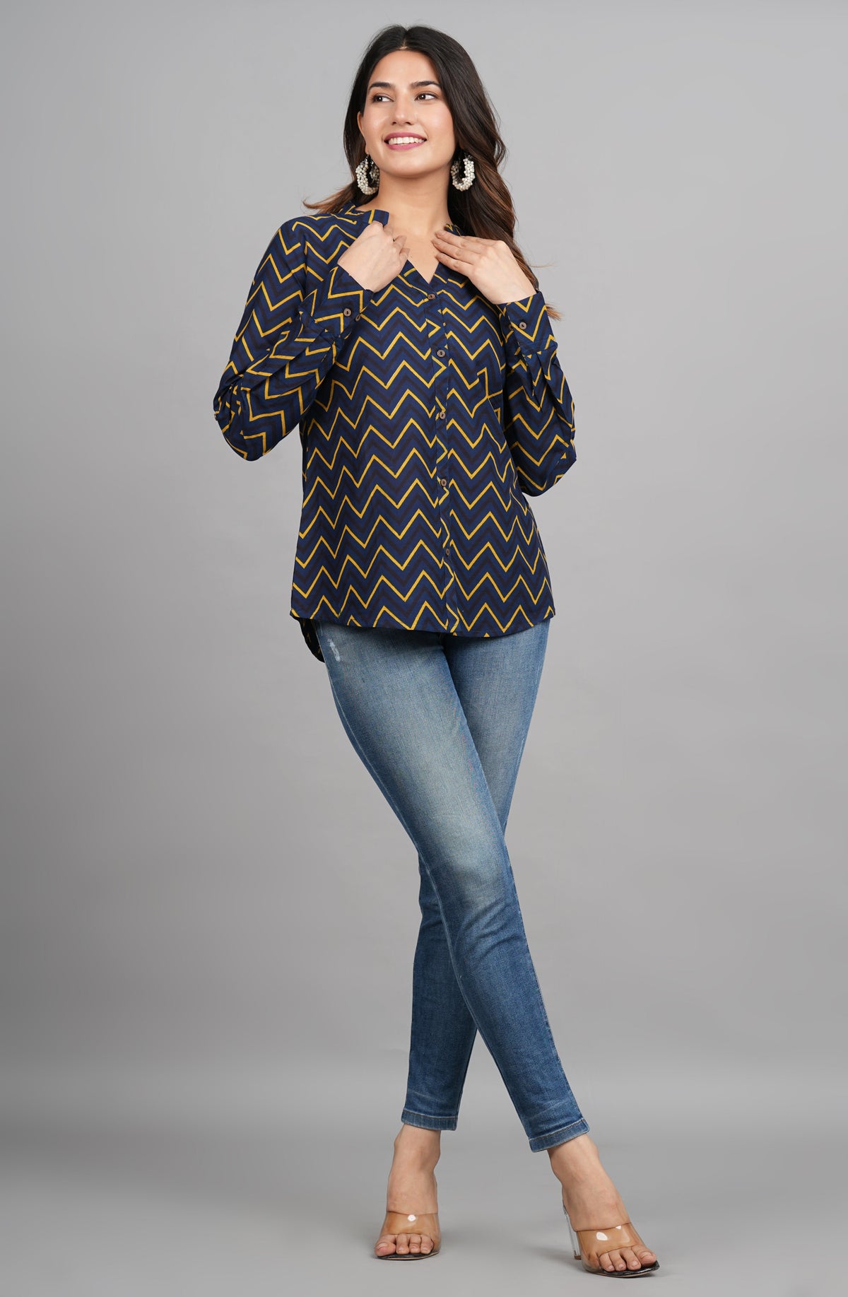 House of RP Women Cotton Dark Blue Print Casual Shirt | Grocsy