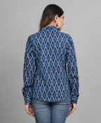 House of RP Women Cotton Blue Print Casual Shirt | Grocsy