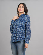 House of RP Women Cotton Blue Print Casual Shirt | Grocsy