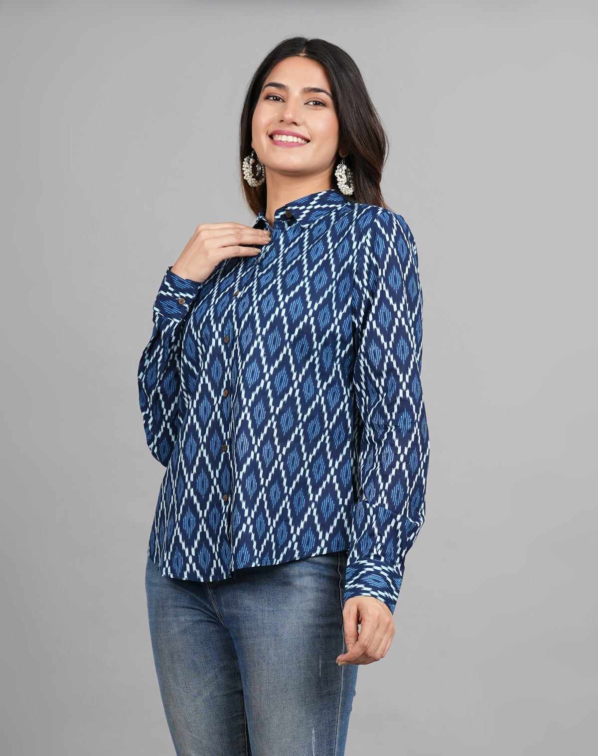 House of RP Women Cotton Blue Print Casual Shirt | Grocsy
