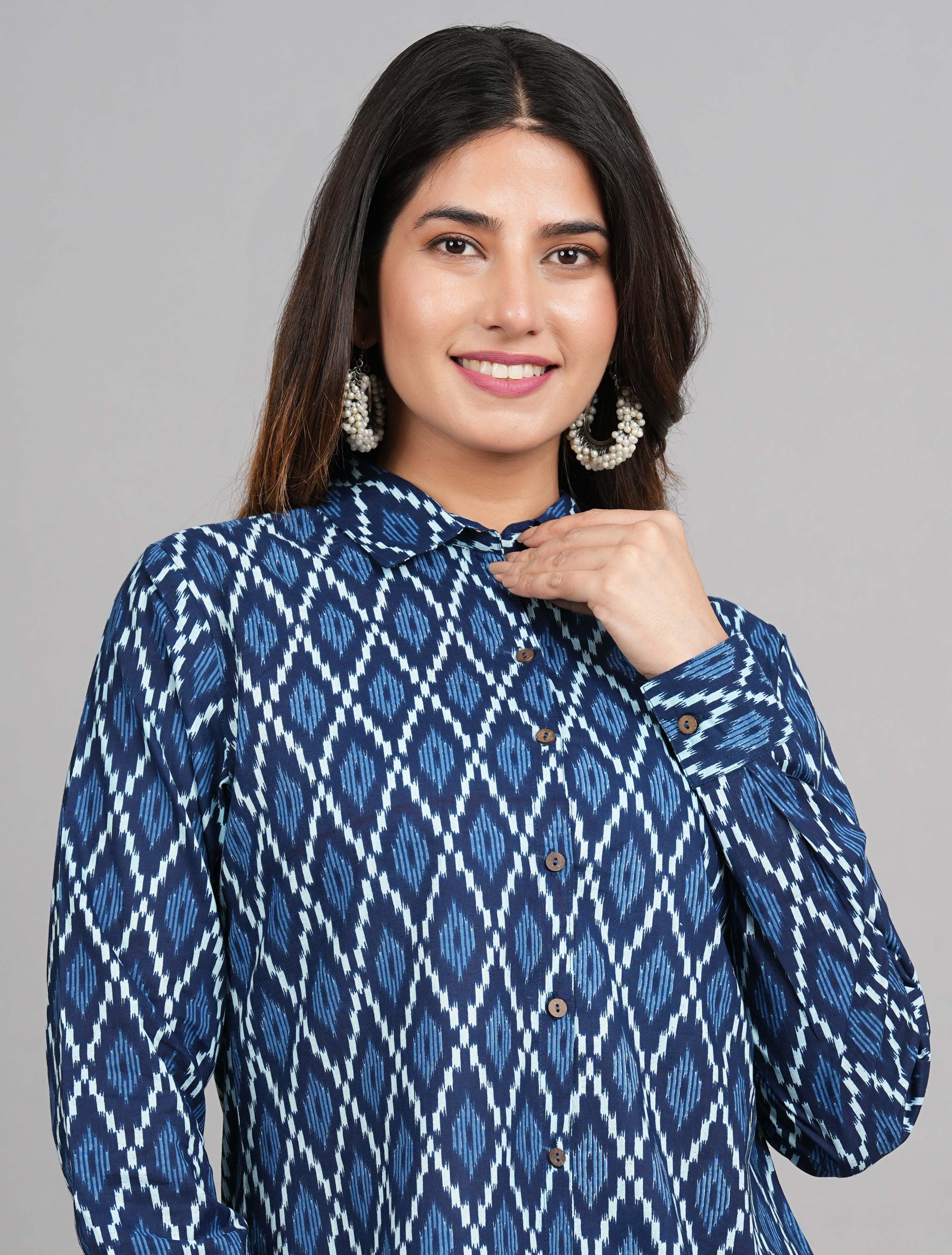 House of RP Women Cotton Blue Print Casual Shirt | Grocsy