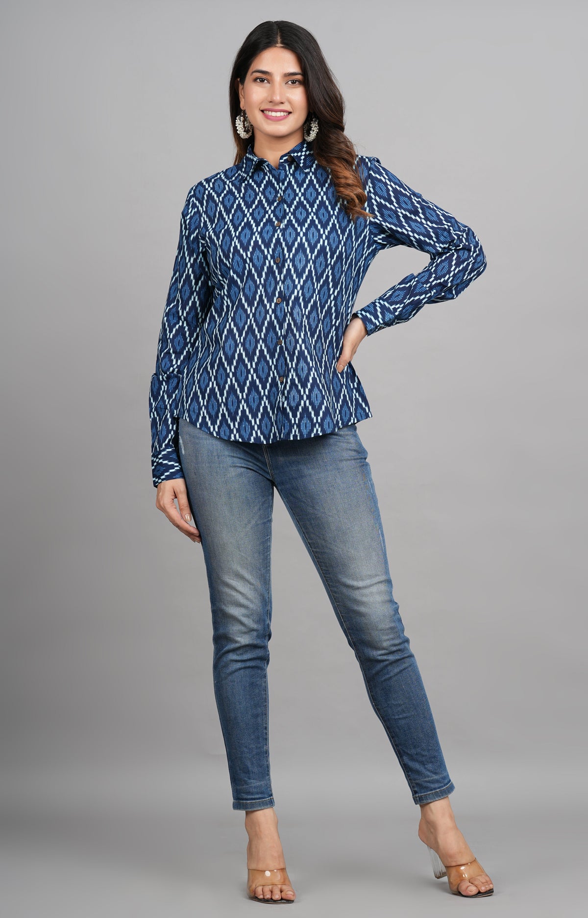 House of RP Women Cotton Blue Print Casual Shirt | Grocsy