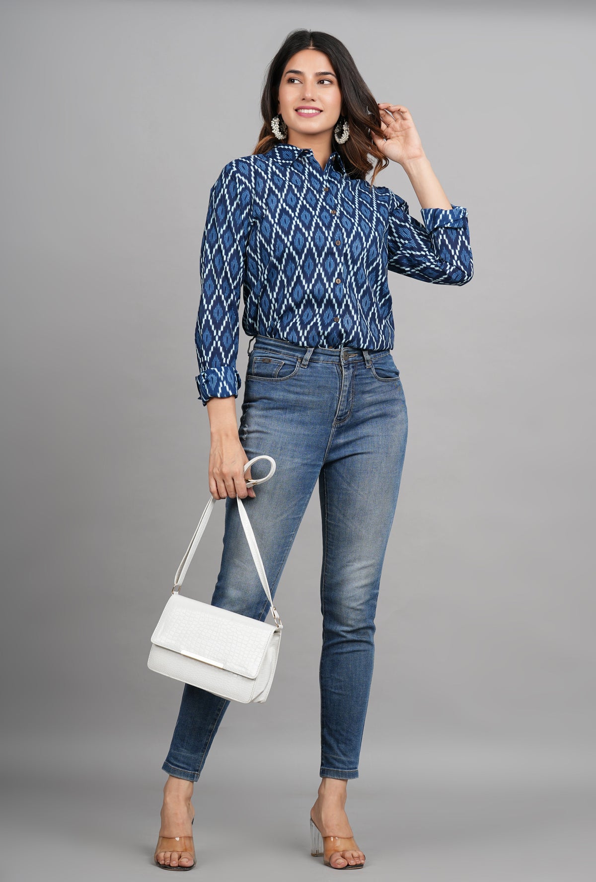 House of RP Women Cotton Blue Print Casual Shirt | Grocsy