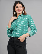 House of RP Women Cotton Green Print Casual Shirt | Grocsy