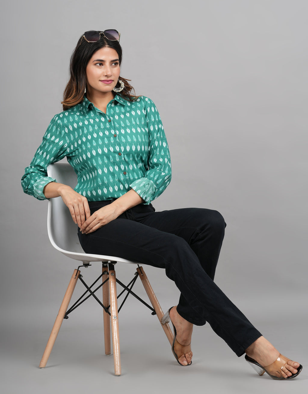 House of RP Women Cotton Green Print Casual Shirt | Grocsy