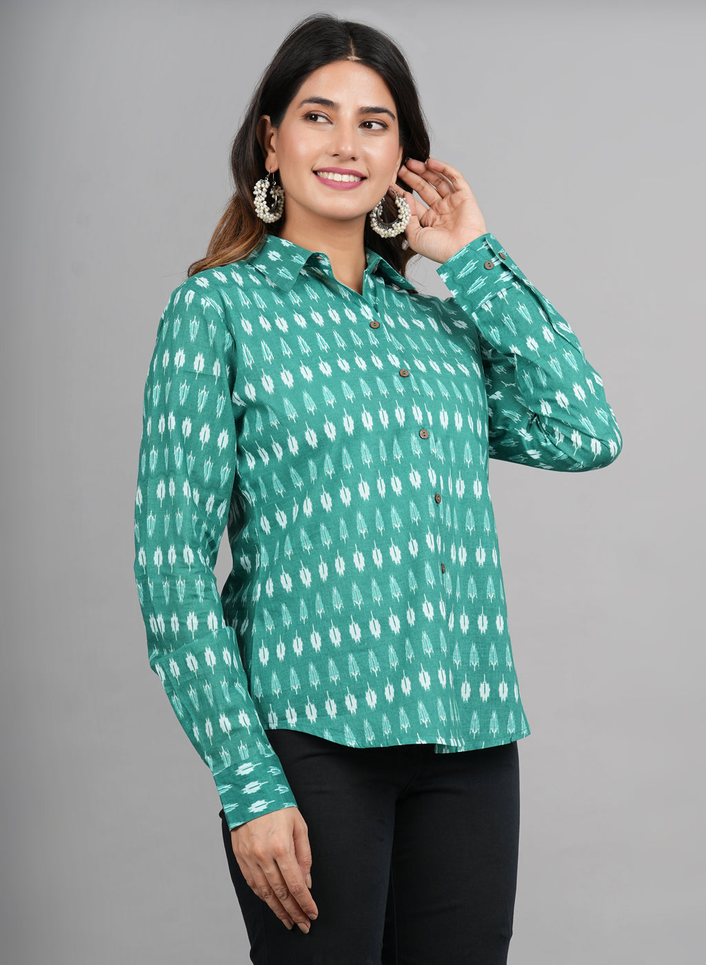 House of RP Women Cotton Green Print Casual Shirt | Grocsy