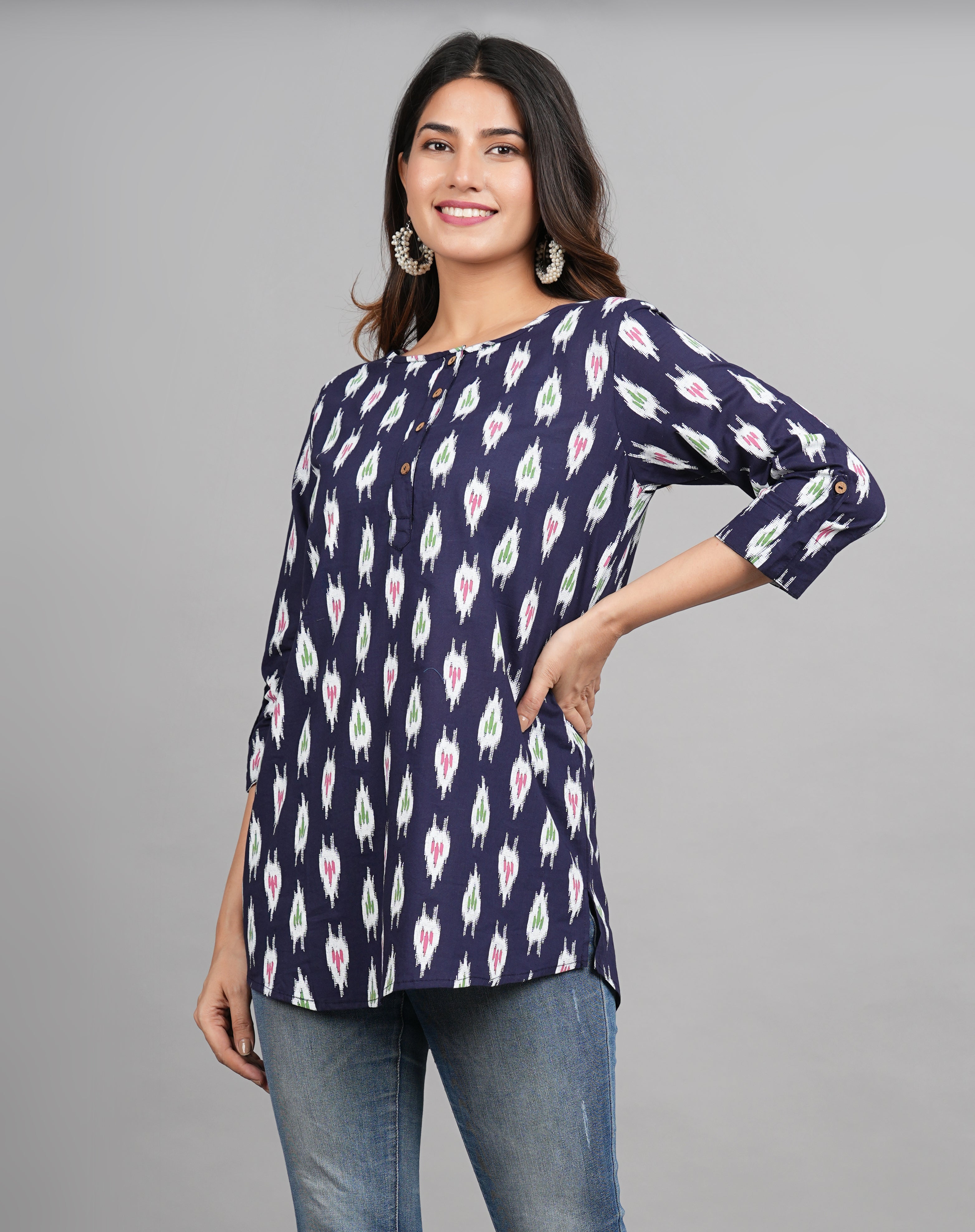 House of RP Women Cotton Blue Graphic Print Casual Top | Grocsy