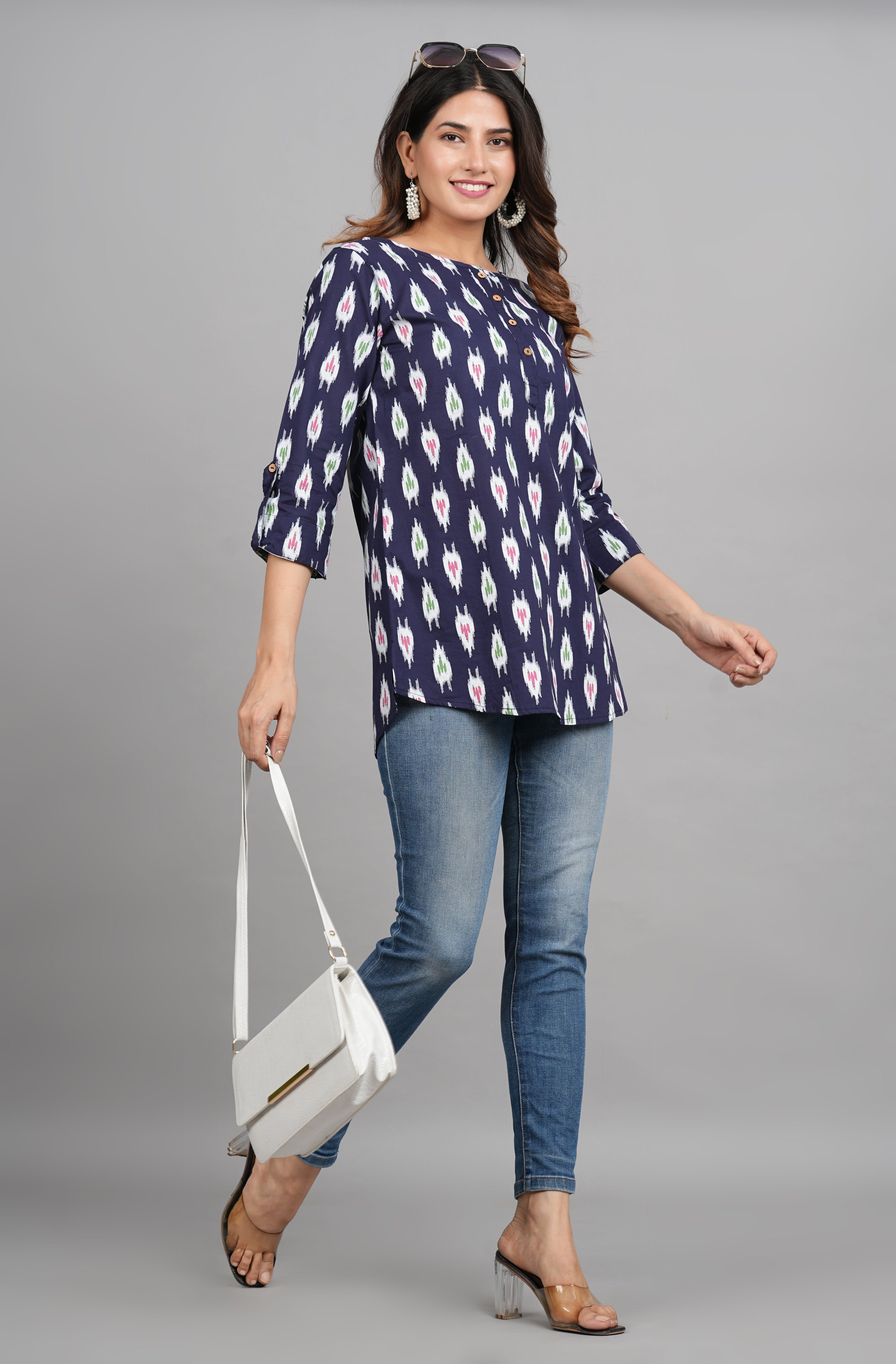 House of RP Women Cotton Blue Graphic Print Casual Top | Grocsy