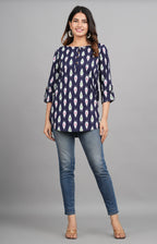House of RP Women Cotton Blue Graphic Print Casual Top | Grocsy