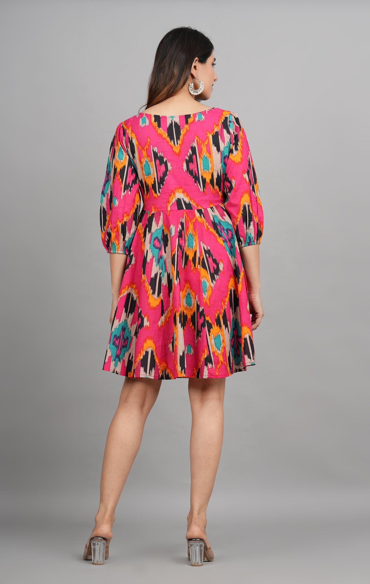 House of RP Women Cotton Pink Fit and Flare Short Dress | Grocsy