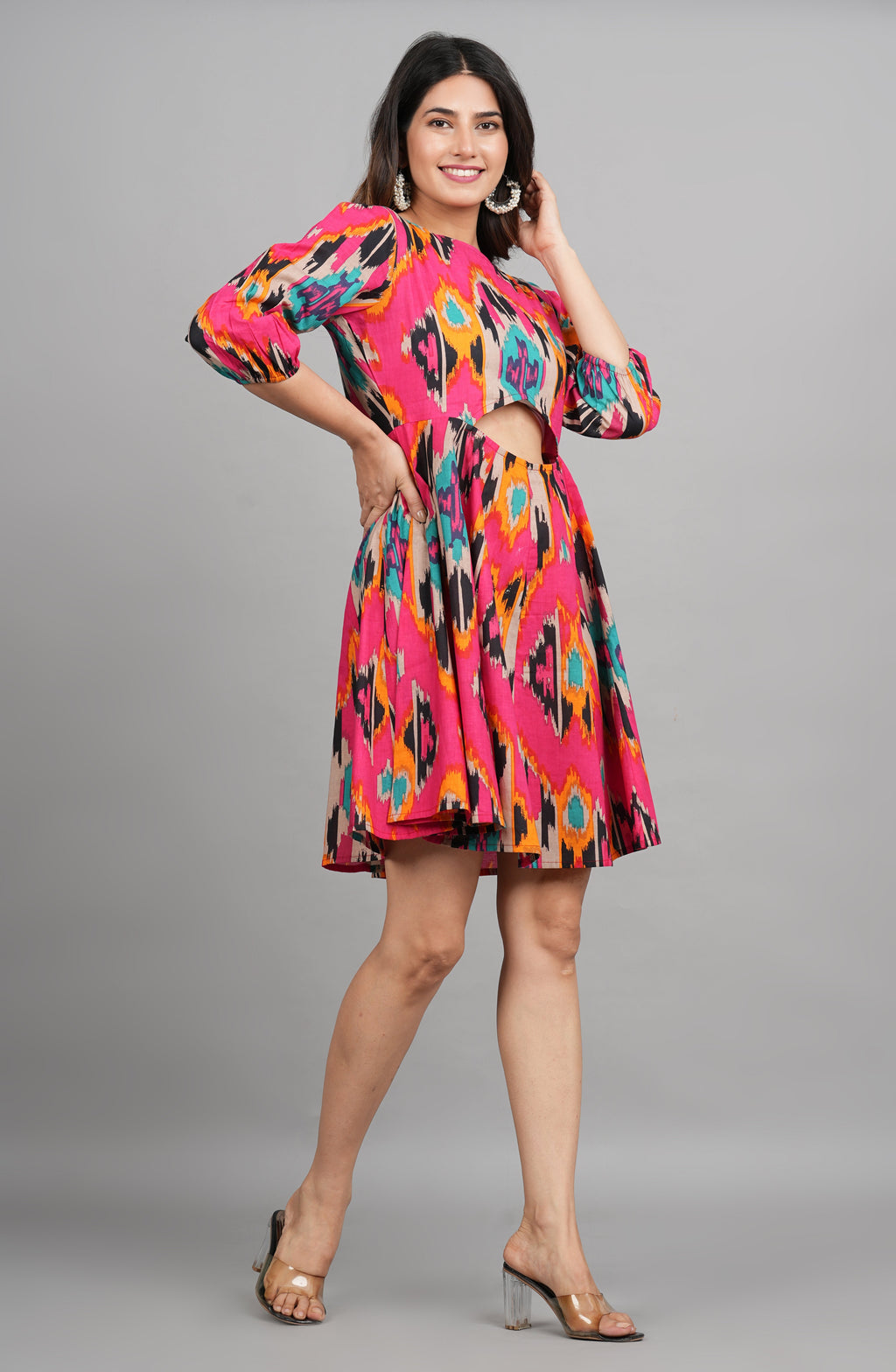 House of RP Women Cotton Pink Fit and Flare Short Dress | Grocsy