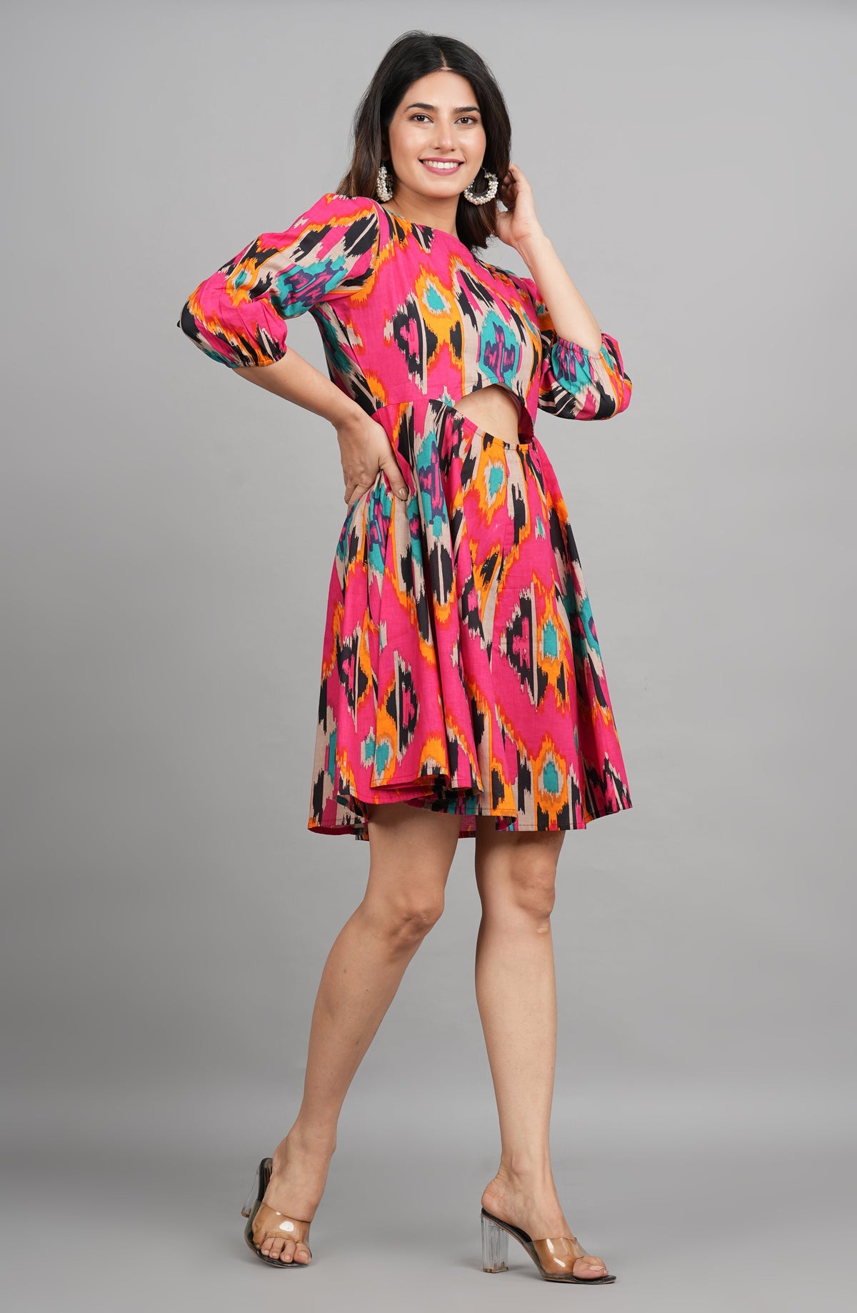 House of RP Women Cotton Pink Fit and Flare Short Dress | Grocsy