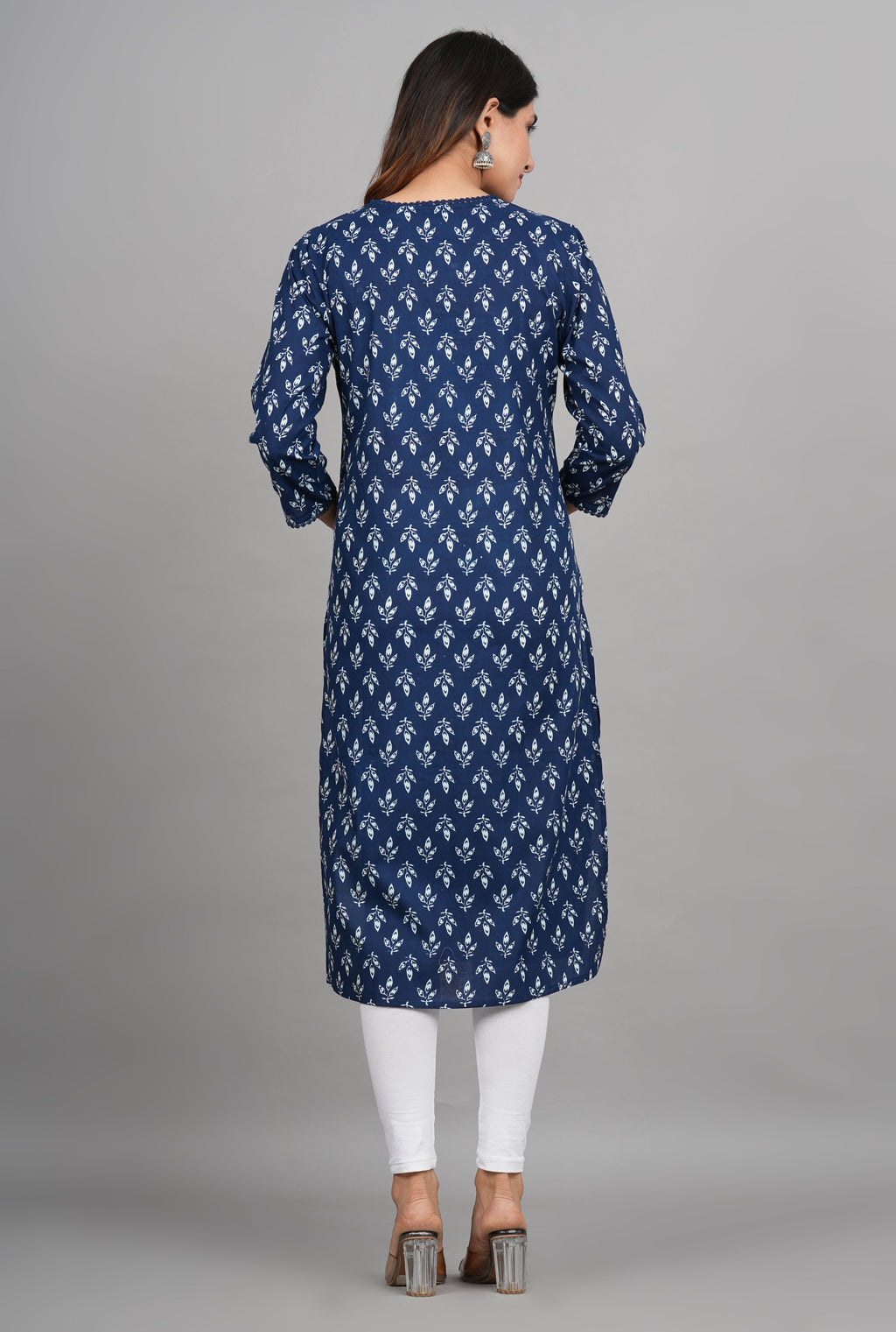House of RP Women Cotton Blue Floral Print Straight Kurta | Grocsy