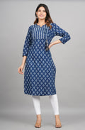 House of RP Women Cotton Blue Floral Print Straight Kurta | Grocsy