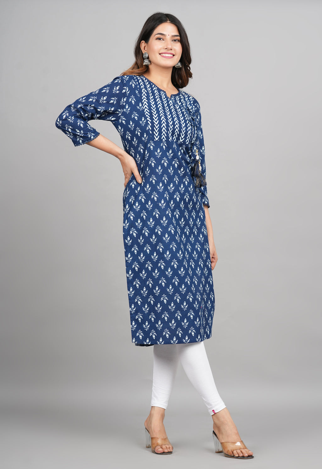 House of RP Women Cotton Blue Floral Print Straight Kurta | Grocsy