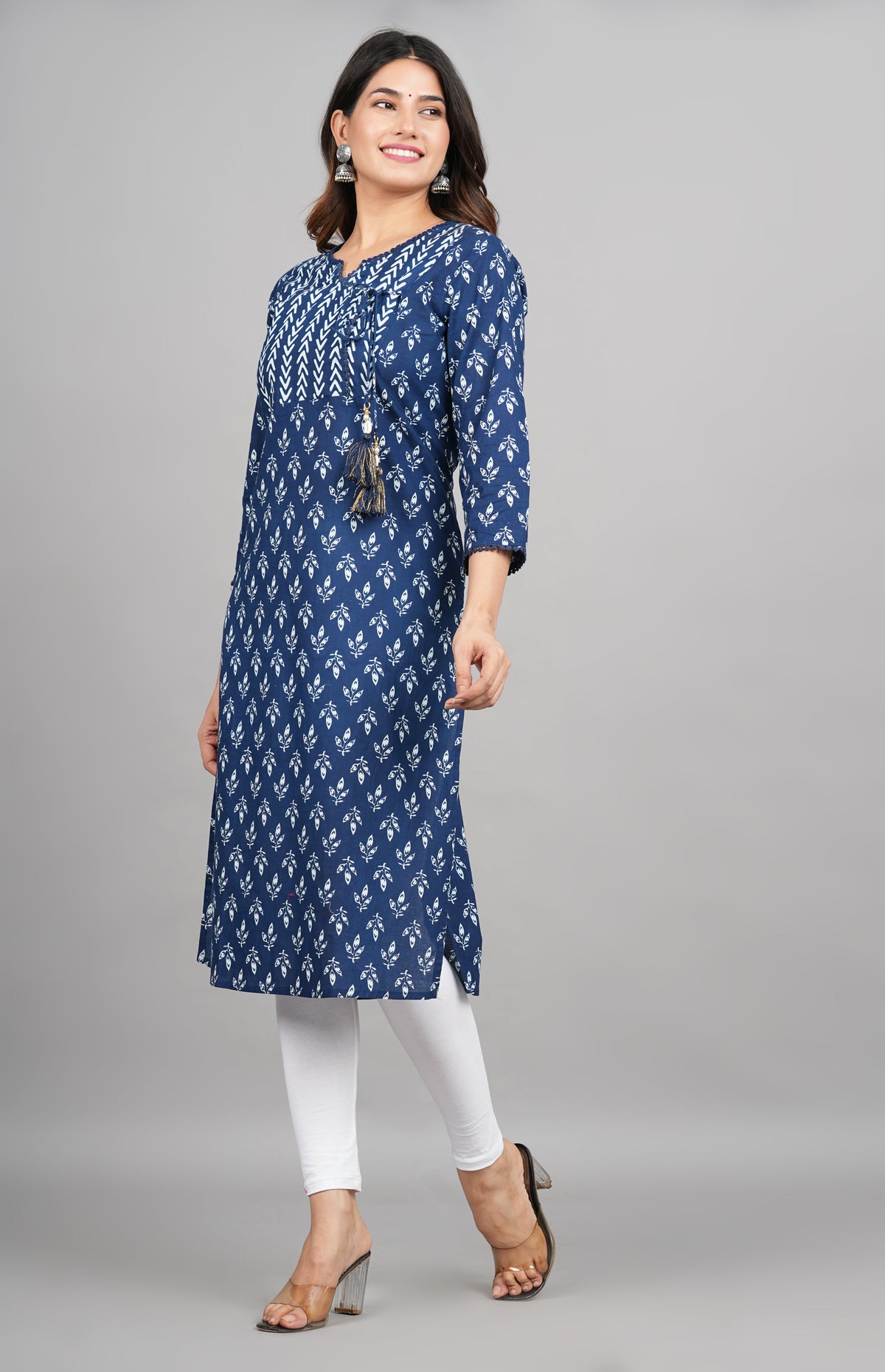 House of RP Women Cotton Blue Floral Print Straight Kurta | Grocsy