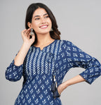 House of RP Women Cotton Blue Floral Print Straight Kurta | Grocsy